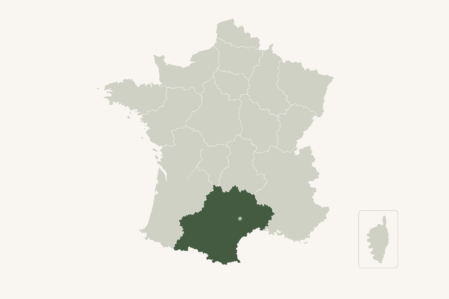Carte de France mettant en évidence l’Occitanie et Lacaune